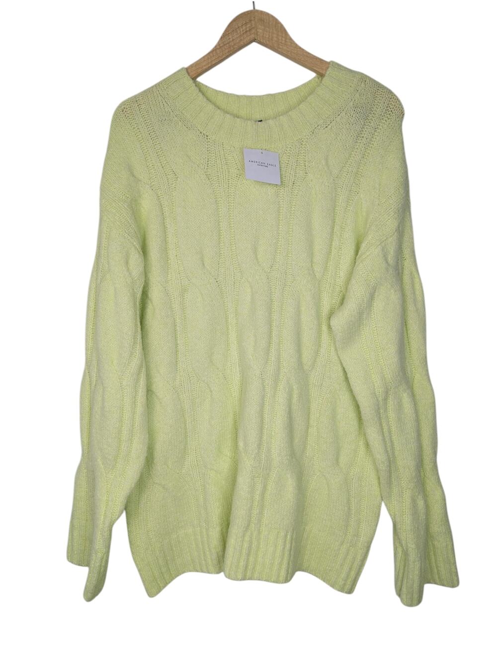 NWT American Eagle Neon Lemon Relaxed Fit Whoa So Soft Cable Knit Sweater